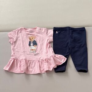 Ralph Lauren Pink Ruffle Top and Navy Leggings (6months)